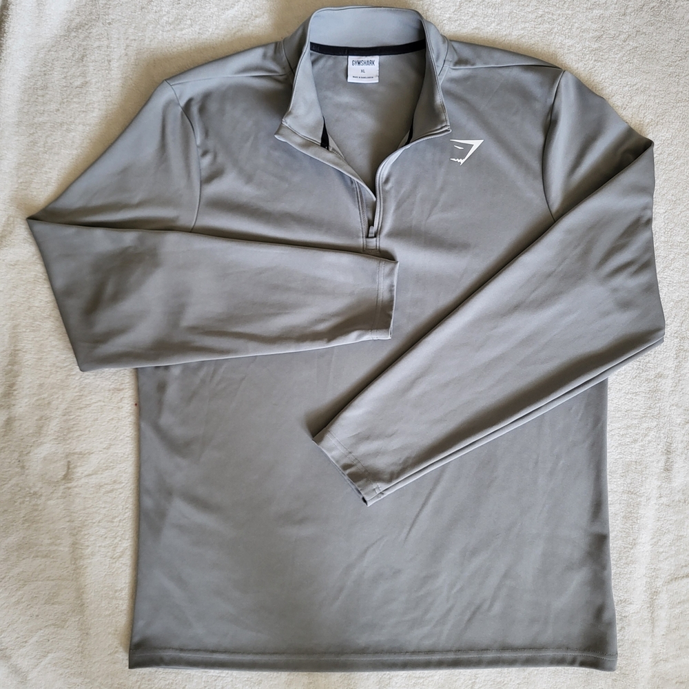 Gymshark Men's Light Gray 1/4 Zip Pullover Long Sleeve Size XL Stretch